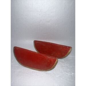 Vintage Watermelon Salt and Pepper Shakers Set Wedges Summer Red Ceramic Plaster